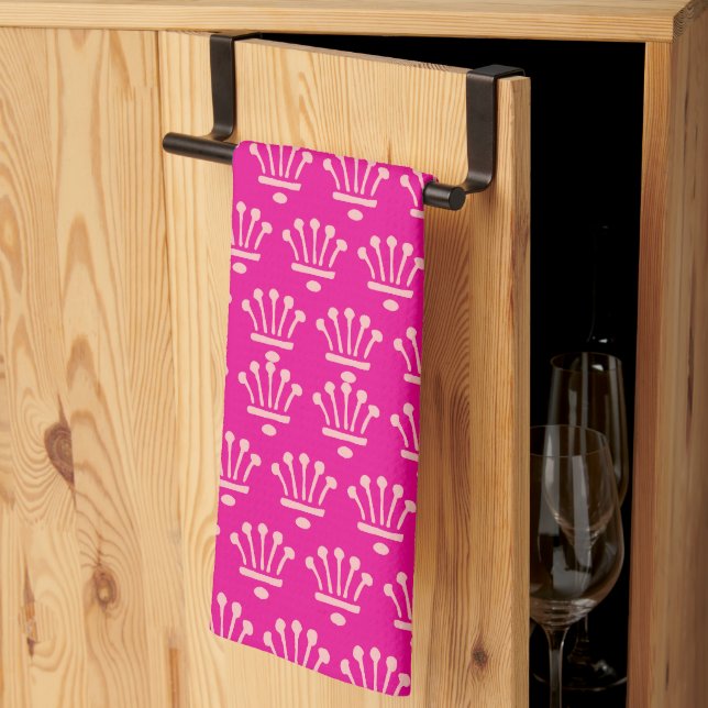 Linge De Cuisine Couronnes roses chaudes rose vif      (Pliage en tiers)