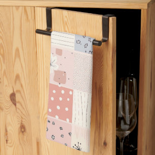 Linge De Cuisine Courtepoint Patchwork Floral Pastel en Rose et Ble