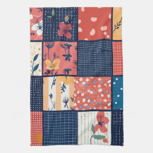 Linge De Cuisine Courtepoint vintage marine corail en patchwork