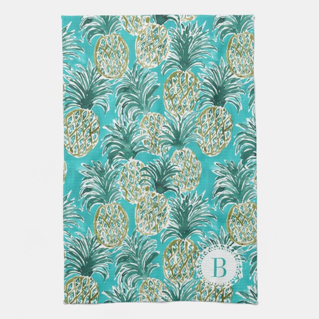Linge De Cuisine Coutume tropicale d'aquarelle HEURE d'ANANAS (Vertical)