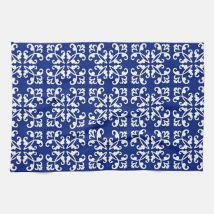 Linge De Cuisine Coutwork en dentelle - blanc sur lapin bleu