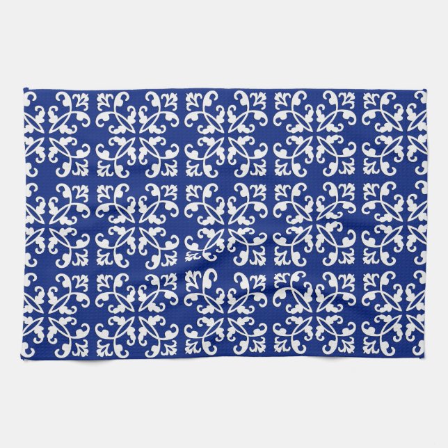 Linge De Cuisine Coutwork en dentelle - blanc sur lapin bleu (Horizontal)
