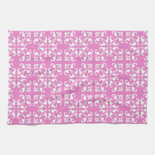 Linge De Cuisine Coutwork en dentelle - blanc sur rose orchidée