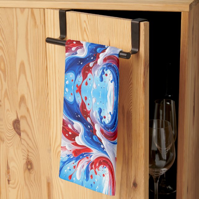 Linge De Cuisine Couverture Éclaboussure Rouge Blanc et Bleu (Pliage en tiers)