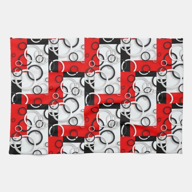 Linge De Cuisine Couverture Sherpa Cercles Rouge Noir (Horizontal)