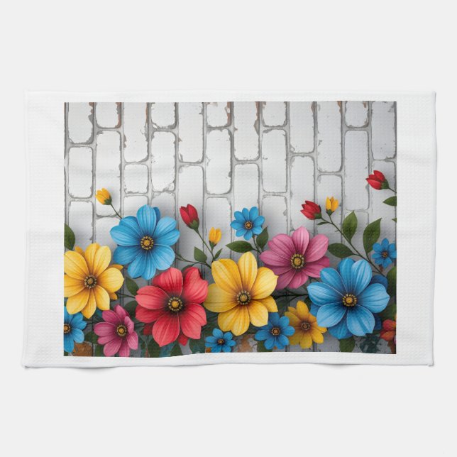 Linge De Cuisine Couverture Sherpa Mur de Briques Floral (Horizontal)