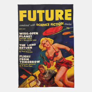 Linge De Cuisine Couverture Vintage de la fille spatiale Sci-Fi Pap
