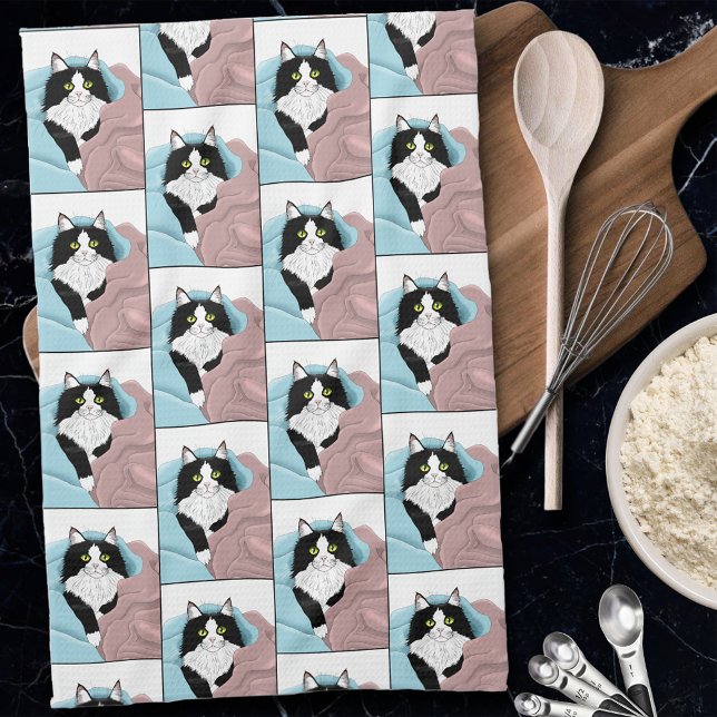 Linge De Cuisine Couvertures de chat smoking fantaisiste rose et bl (Créateur téléchargé)
