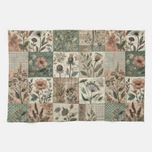 Linge De Cuisine Couvre-lit Patchwork Rose Fleur Verte Rustique