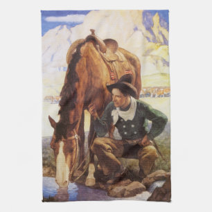 Linge De Cuisine Cowboy Arrosant Son Cheval par NC Wyeth, Art Vinta