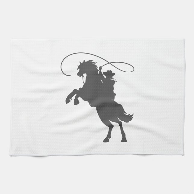 Linge De Cuisine cowboy lancer lasso équitation élevant cheval (Horizontal)