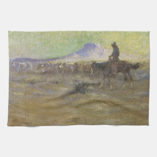 Linge De Cuisine Cowboy menant du bétail dans la plaine par Lon Meg