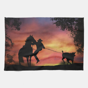 Linge De Cuisine cowboy Roping Rodeo 
