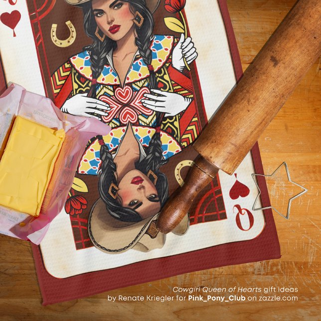 Linge De Cuisine Cowgirl Midwest Queen of Hearts Card - Love Luck (Créateur téléchargé)