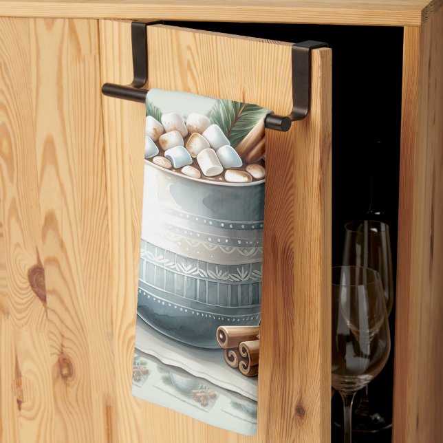 Linge De Cuisine Cozy Winter Cocoa Marshmallow Scene (Pliage en tiers)