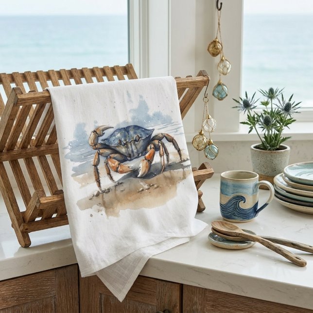 Linge De Cuisine Crabe de plage à l'aquarelle (Créateur téléchargé)