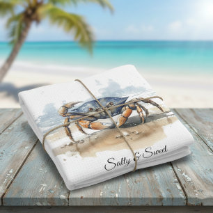 Linge De Cuisine Crabe de plage à l'aquarelle, personnalisé