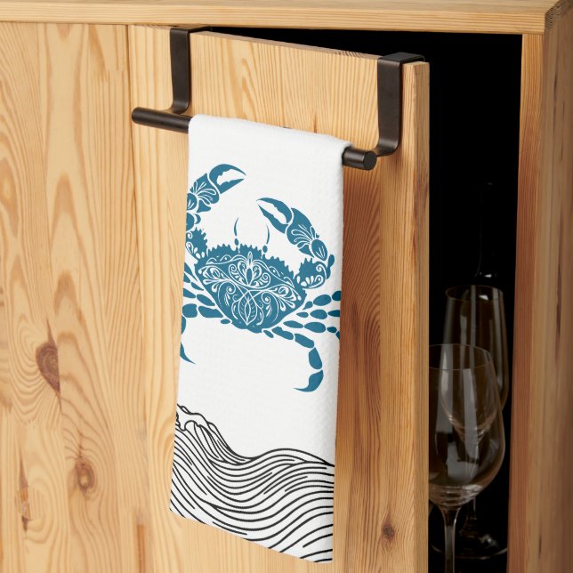Linge De Cuisine Crabe mandala turquoise (Pliage en tiers)