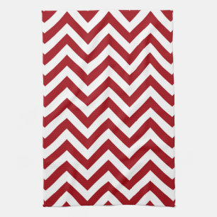 Linge De Cuisine Cranberry Rouge Blanc Grand Chevron ZigZag Motif