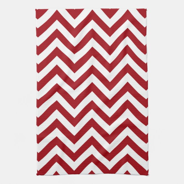 Linge De Cuisine Cranberry Rouge Blanc Grand Chevron ZigZag Motif (Vertical)
