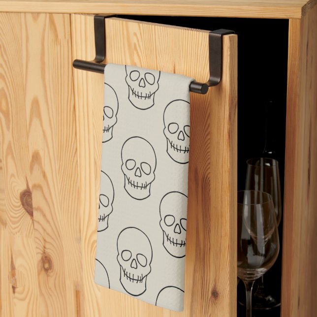 Linge De Cuisine Crâne - Blanc os et Chauve-souris Noir (Pliage en tiers)