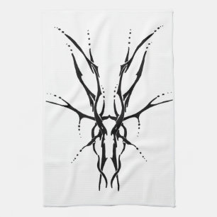 Linge De Cuisine Crâne de Cerf Tribal Noir Dessin de Chasse
