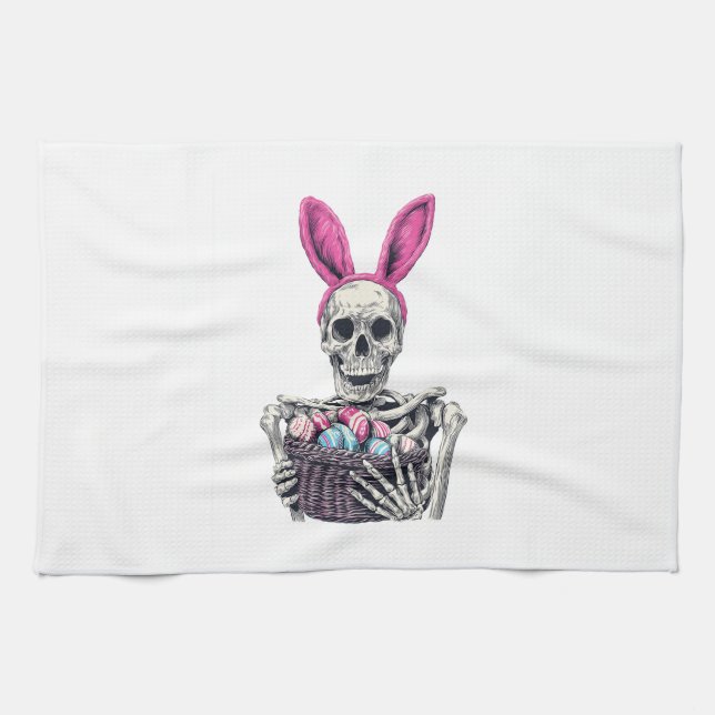 Linge De Cuisine Crâne de Pâques - Lapin squelette drôle (Horizontal)