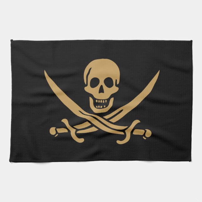 Linge De Cuisine Crâne et Cutlass d'or aztèque Pirate Calico Jack (Horizontal)