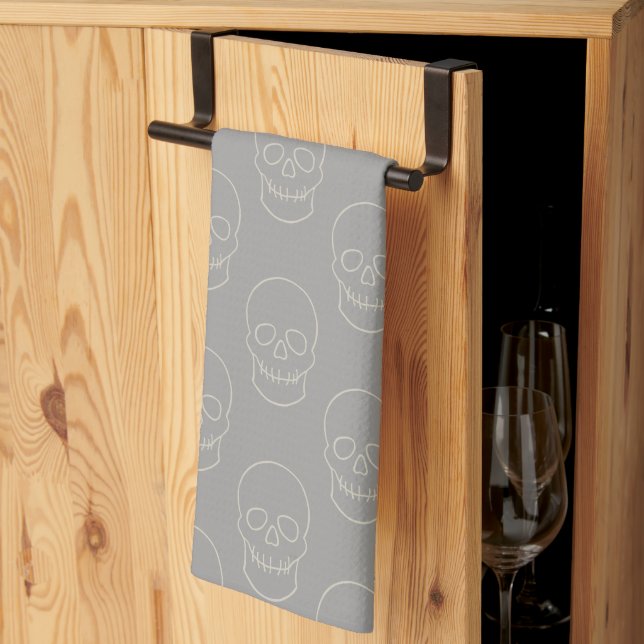 Linge De Cuisine Crâne - Gris fantôme et Blanc osseux (Pliage en tiers)