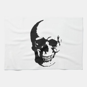 Linge De Cuisine Crâne - Noir & Blanc Métal Imaginaire Art