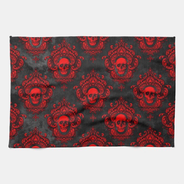 Linge De Cuisine Crâne rouge et noir gothique (Horizontal)