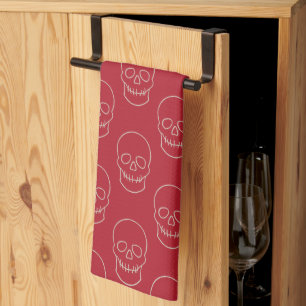 Linge De Cuisine Crâne - rouge sang et blanc os