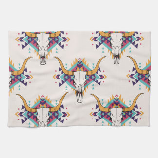 Linge De Cuisine Crâne taureau de la tribu : Boho Seamless