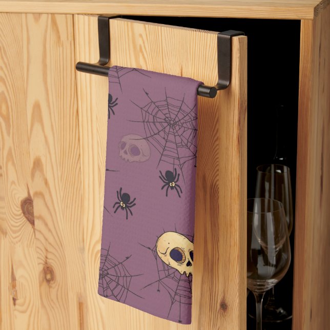 Linge De Cuisine Crânes Araignées Toiles d'araignées Violet Hallowe (Pliage en tiers)