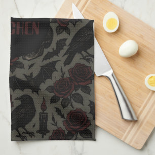 Linge De Cuisine Crânes gothiques, corbeaux et Motif Rose