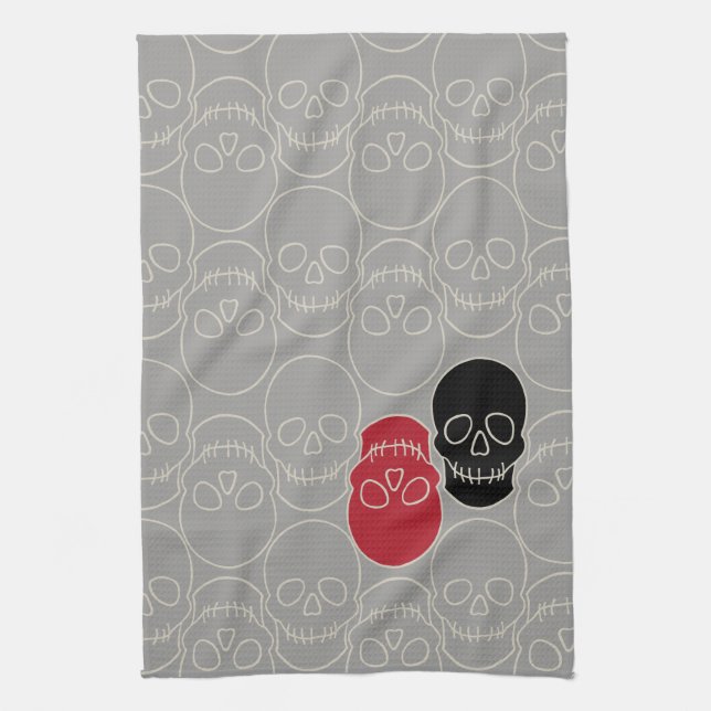Linge De Cuisine Crânes - Gris fantôme et Blanc osseux (Vertical)
