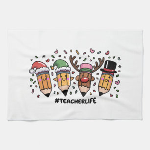 Linge De Cuisine Crayons de Noël Enseignant Vie d'enseignant Joyeux