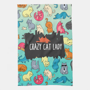Linge De Cuisine Crazy Cat Lady Cute et Playay Cat Motif