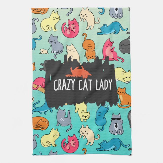 Linge De Cuisine Crazy Cat Lady Cute et Playay Cat Motif (Vertical)