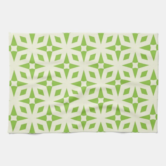 Linge De Cuisine Cream green geometric tile pattern mosaic 70 s (Horizontal)