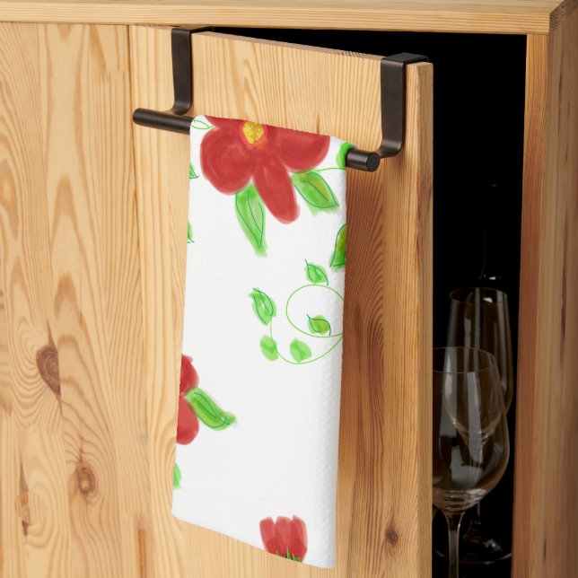 Linge De Cuisine Créateur Floral Rouge (Pliage en tiers)