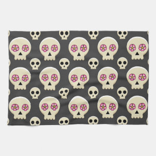 Linge De Cuisine Creepy Cute Kawaii Goth Skull with Flowers