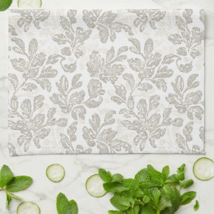 Linge De Cuisine Crème Blanche Florale Chic