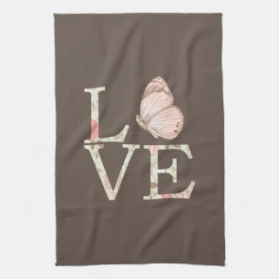Linge De Cuisine Crème Brown Pink Love Butterfly Floral