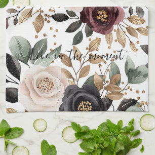 Linge De Cuisine Crème de Bourgogne Floral Noir