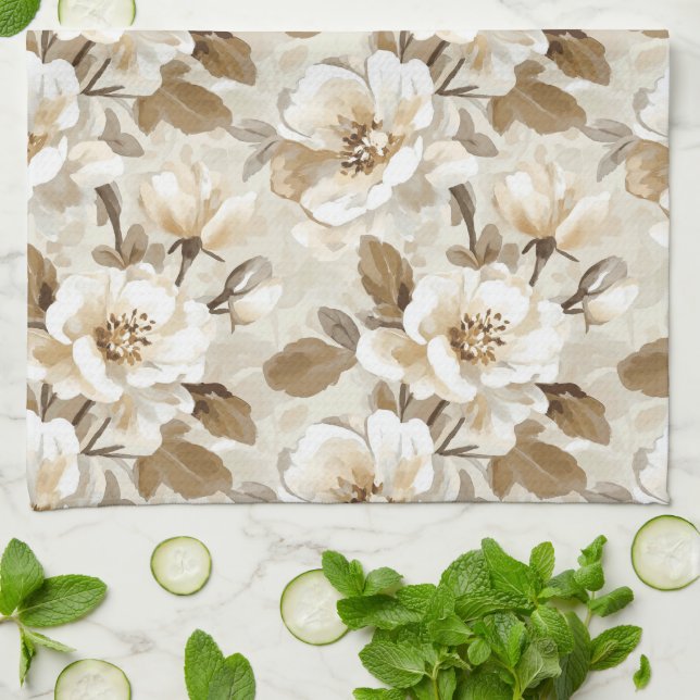 Linge De Cuisine Crème de cacao café Floral (Plié)