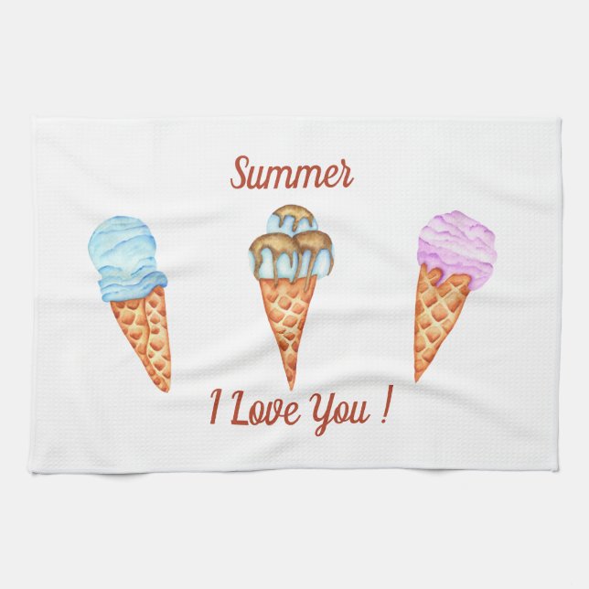 Linge De Cuisine Crème de glace Je t'aime mignon été (Horizontal)