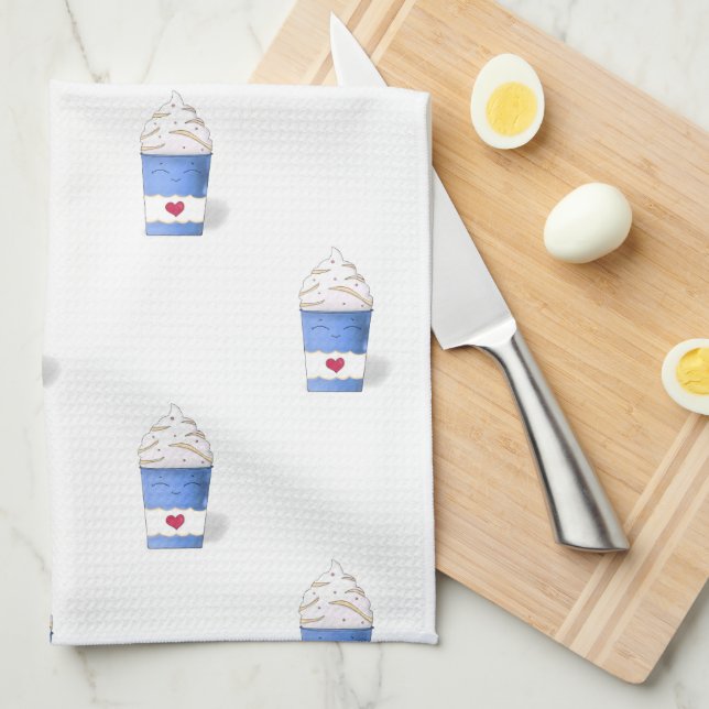 Linge De Cuisine Crème en latte et écaillée (bleu) (Quart Plié)