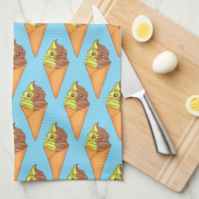 Linge De Cuisine Crème glacée Sert Un Thé Vert Matcha Dessert (Quart Plié)