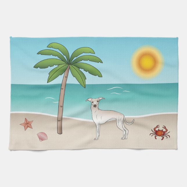 Linge De Cuisine Crème Greyhound Italien À Tropical Summer Beach (Horizontal)